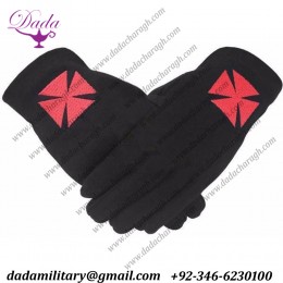 Masonic Knight Templar Black Cotton Machine Embroidery Glove