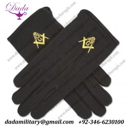 Square & Compass Masonic Embroidered Cotton Gloves - [black]
