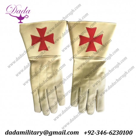 Knight Of Malta Buff Color Gauntlets Red Maltese Cross Soft Leather Gloves