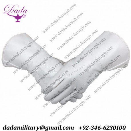 Masonic Piper Drummer Leather Gauntlets, Gloves White Soft Leather Knight Templar