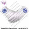 Masonic Regalia White Soft Leather Gloves Square Compass & G Blue
