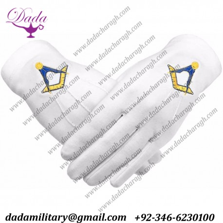 Bricks Masons Masonic Cotton Gloves Machine Embroidery Yellow Square And Compass
