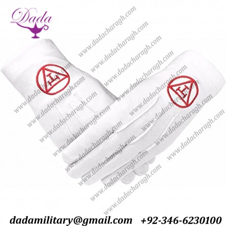 Bricks Masons Masonic Royal Arch Cotton Gloves With Machine Embroidery
