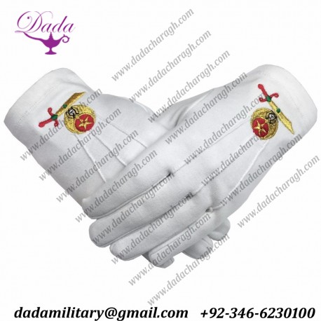 High Quality Masonic Shriner Emblem White Cotton Glove Masonic Glove
