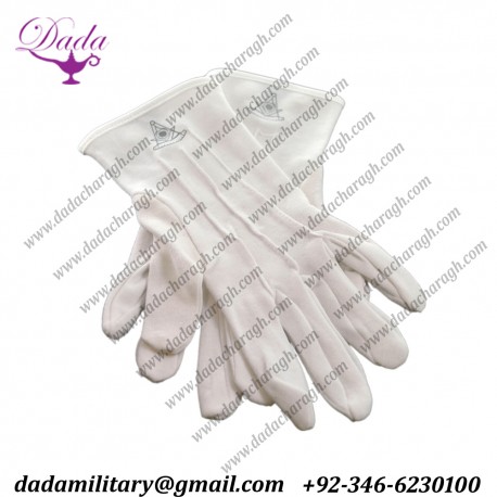 Mens White Cotton Gloves Senior Deacon Masonic Design