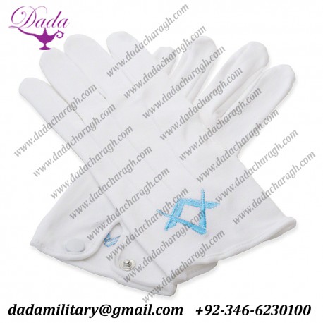 Two Pairs Of Quality Cotton White Masonic Sq & Compass Gloves