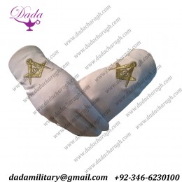 Masonic White Cotton Gloves With Gold (G) Embroidered Square & Compass Emblem