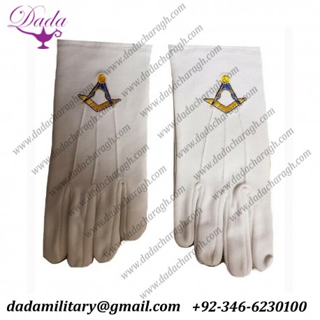 Masonic Regalia-craft- Masonic Square & Compass Logo Cotton Gloves