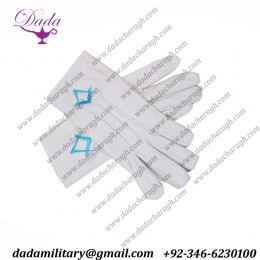 Masonic Craft White Gloves With Light Blue Square And Compass Motif (M, L, Xl)