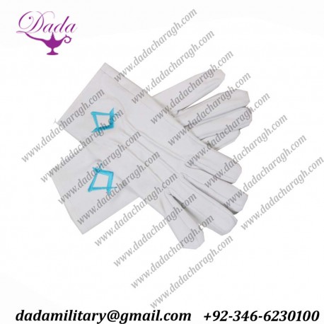 Masonic Craft White Gloves With Light Blue Square And Compass Motif (M, L, Xl)