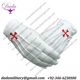 Masonic Cross Of Ancient Knight Templar Cotton Fabric Gloves Masons Regalia