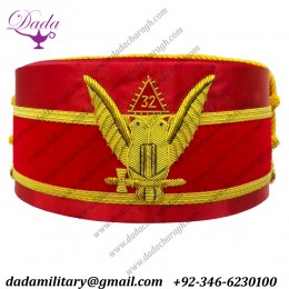 32 Degree Scottish Rite AASR Red Cap Gold Bullion Wire Embroidery Masonic Cap