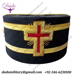 Masonic Knights Templar Red Cross Black Cap with Gold Braid