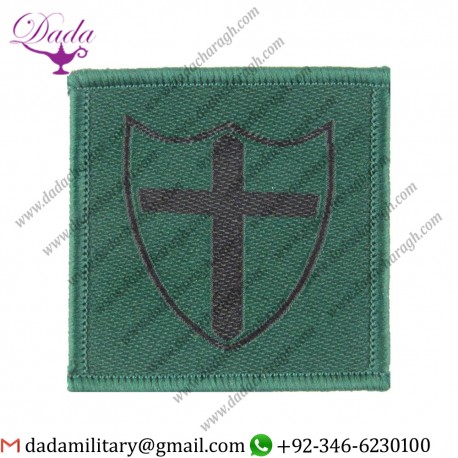 8 Force Engineer Brigade (Black Cross & Shield On Dark Green) Woven Formation Arm Badge