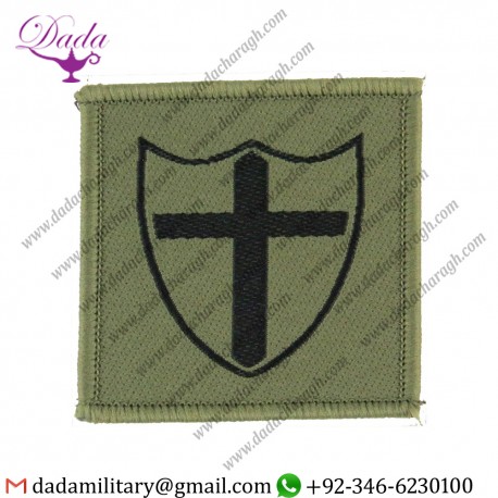 8 Force Engineer Brigade (Black Cross & Shield On Olive Green) Woven Formation Arm Badge