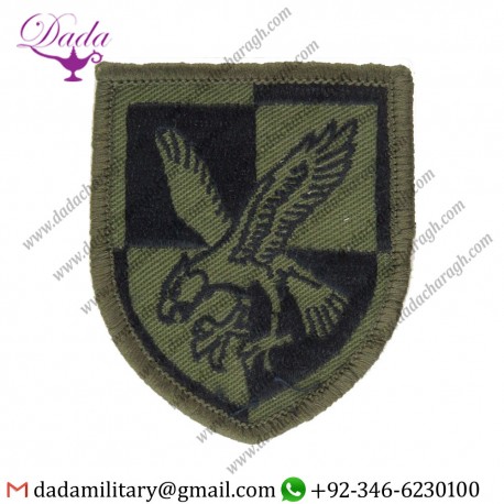 16 Air Assault Brigade - Eagle On Quartered Shield Black On Olive Green Embroidered Formation Arm Badge