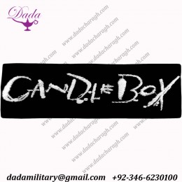 Candle box - White On Black Rectangle Logo - Embroidered Iron On Or Sew On Patch