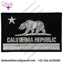 California Tactical Embroidered Applique Fastener Hook & loop Patch White & Black