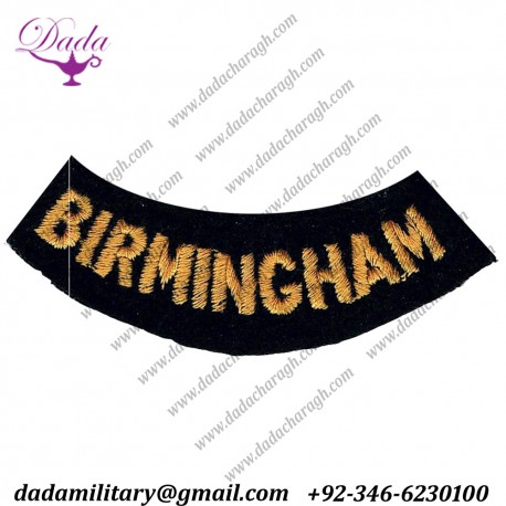 Birmingham (Curved Chest Title) Yellow On Dark Blue Embroidered