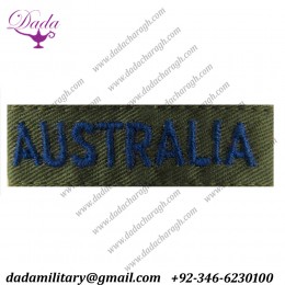 Australia Slip on Shoulder Title Blue On Olive Embroidered Foreign Air Force