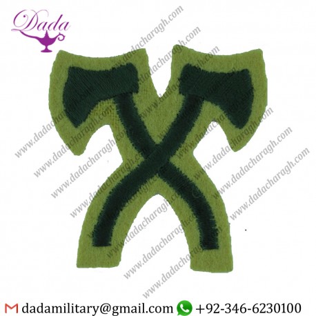 Crossed Axes Pioneer - Light Infantry Green On Maize Small Embroidered Army cloth trade badge