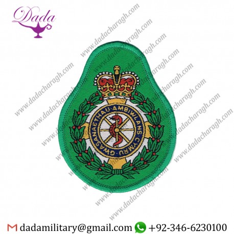 Gwasanaethau Ambiwlans Cymru-Welsh Ambulance Service Crest On Light Green Queen's Crown.