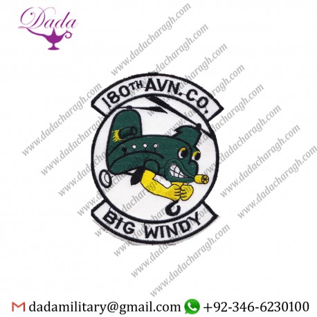 Machine embroidery badges US Army Avn 180th Co, Big Windy, CH-47 Chinook heli