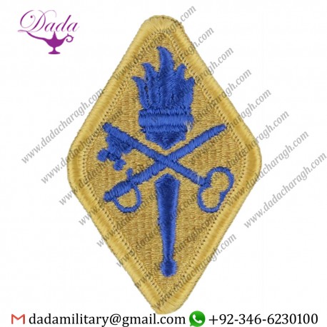 QUARTERMASTER CENTER AND SCHOOL BLUE ON SAND EMBROIDERED US ARMY SHOULDER SLEEVE