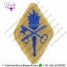 QUARTERMASTER CENTER AND SCHOOL BLUE ON SAND EMBROIDERED US ARMY SHOULDER SLEEVE