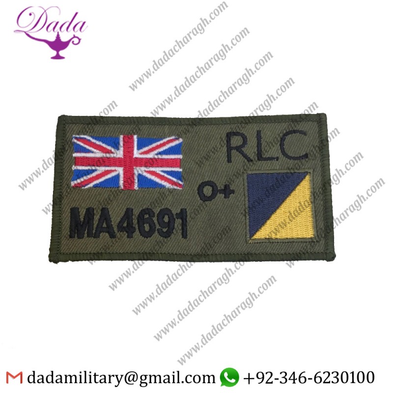RLC ARMY ZAP NUMBER BLOOD GROUP BADGE, MILITARY PATCH HOOK LOOP OPTION