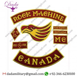 NEWEST ROCK MACHINE EMBROIDERY PATCHES IN RED FOR BIKER VEST ROCK MOTORCYCLE MC