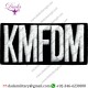 KMFDM - WHITE LOGO ON BLACK RECTANGLE - EMBROIDERED IRON ON OR SEW ON PATCH