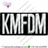 KMFDM - WHITE LOGO ON BLACK RECTANGLE - EMBROIDERED IRON ON OR SEW ON PATCH