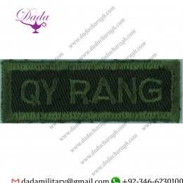 QY RANG (QUEEN'S YORK RANGERS - CANADA) GREEN ON OLIVE EMBROIDERED NON-BRITISH ARMY SHOULDER TITLE