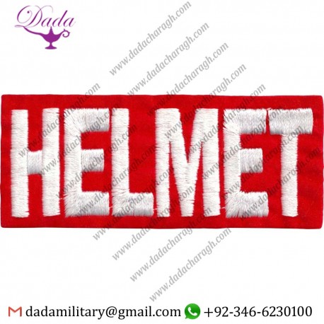 Helmet (Band) - White Logo on Red - Embroidered Iron On Or Sew On Patch