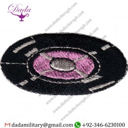 VINYL RECORD PATCH - 45 RPM - PINK & BLACK - EMBROIDERED SEW OR IRON ON PATCH
