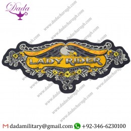 WOMEN, LADY RIDER BIG SIZE IRON ON EMBROIDERED PATCH - YELLOW