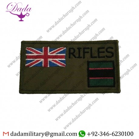 THE RIFLES ZAP NUMBER & BLOOD GROUP BADGE, MILITARY PATCH, HOOK LOOP OPTION ARMY
