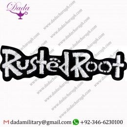 RUSTED ROOT - BLACK & WHITE LOGO - EMBROIDERED IRON ON OR SEW ON PATCH