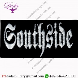 SOUTHSIDE - WHITE ON BLACK LOGO - EMBROIDERED IRON ON OR SEW ON PATCH