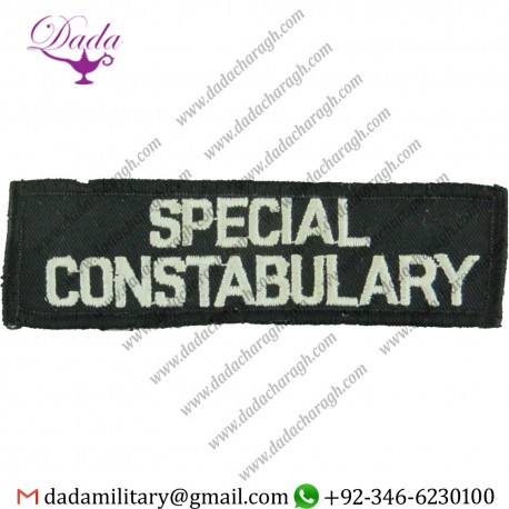 SPECIAL CONSTABULARY - RECTANGULAR CHEST BADGE WHITE ON BLACK EMBROIDERED UK