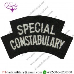 SPECIAL CONSTABULARY SEW-ON SHOULDER TITLE WHITE ON BLACK EMBROIDERED UK