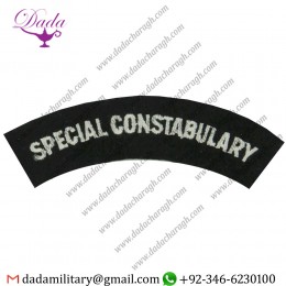 SPECIAL CONSTABULARY SHOULDER TITLE - NO BORDER WHITE ON BLACK EMBROIDERED UK