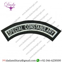 SPECIAL CONSTABULARY SHOULDER TITLE - WITH BORDER WHITE ON BLACK EMBROIDERED UK