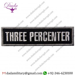 THREE PERCENTER TACTICAL EMBROIDERED MORALE APPLIQUE FASTENER HOOK&LOOP PATCH - WHITE & BLACK
