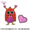 3D Handmade embroidery badges The monster pink heart Embroiderd metal wire applique for Coat Trousers Bag Brooch Placa Broche