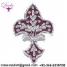 4 Hand-Embroidered Appliques. Fleur De Lis. Burgundy with Silver