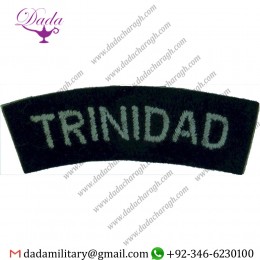 TRINIDAD - ROYAL AIR FORCE SHOULDER TITLE LT BLUE ON DARK BLUE EMBROIDERED AIR FORCE BADGE