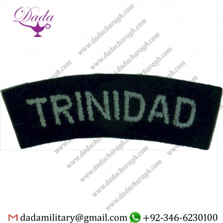 TRINIDAD - ROYAL AIR FORCE SHOULDER TITLE LT BLUE ON DARK BLUE EMBROIDERED AIR FORCE BADGE