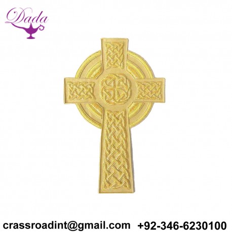 8 Inch Applique. Celtic Cross. Hand Embroidered. Large, Vestment Patch. Gold